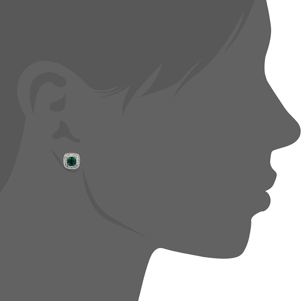 Sterling Silver Cushion Cut Birthstone and Created White Sapphire Halo Stud Earr - Picture 2 of 3